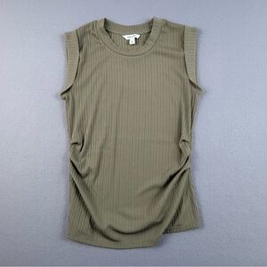 Nine West Top Women’s Medium Sleeveless Ribbed Olive Ruched Side Top